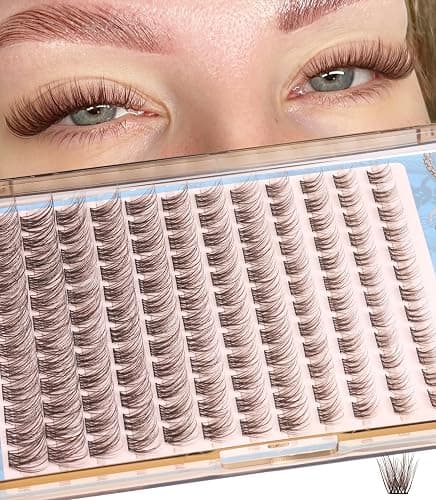 Mavphnee Brown Lash Clusters Dark Brown Eyelash Extensions Natural Cluster Lashes CC-Curly Pestañas Postizas Wispy Individual Lash Extensions 3D Lash 8-16MM Brown Eyelash Clusters 144PCS DIY at Home - Image 1