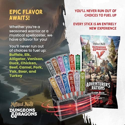 Mythical Meats Beef Jerky Snack Packs – Dungeons and Dragons gifts for Men – Exotic Meat Stick Variety Pack – High Protein, Low Sugar, Keto-Friendly, MSG Free – 12 Pack thumbnail 4