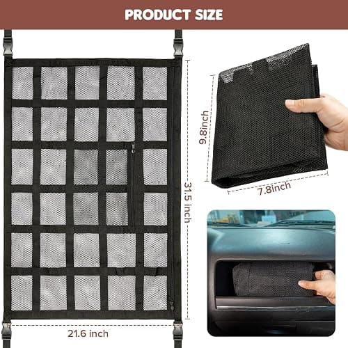 Kaskawise Upgrade Car Ceiling Cargo Net Pocket,31.5"x21.6" Double-Layer Car Roof Storage Organizer,Overhead Net for Truck,SUV & Van Camping,Travel Road Trips,Van Life Essentials thumbnail 8