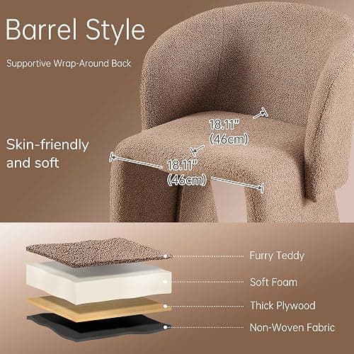 NORDICANA Barrel Dining Room Chair with Arms, Faux Fur Accent Chair for Kitchen, Living Room, Upholstered Single Chair, Rounded Back, Brown thumbnail 7