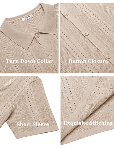 COOFANDY Men's Knit Shirts Short Sleeve Button Down Polo Shirt Fashion Casual Summer Beach Shirts thumbnail 5