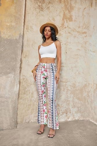 DLAYBGFA Flare Leggings Yoga Pants Women High Waisted Boho Flare Palazzo Pants Stretch Wide Leg Bell Bottom Yoga Leggings thumbnail 4