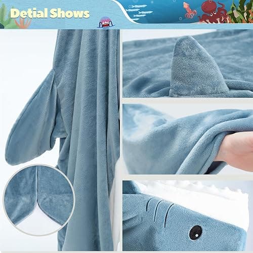 QUSLLIS Shark Blanket - Blanket - Made of Super Soft, Cosy Flannel with Hood, Jumpsuit, Hoodie, Shark Sleeping Bag, Portable Blanket for Adults and Children, XL thumbnail 6