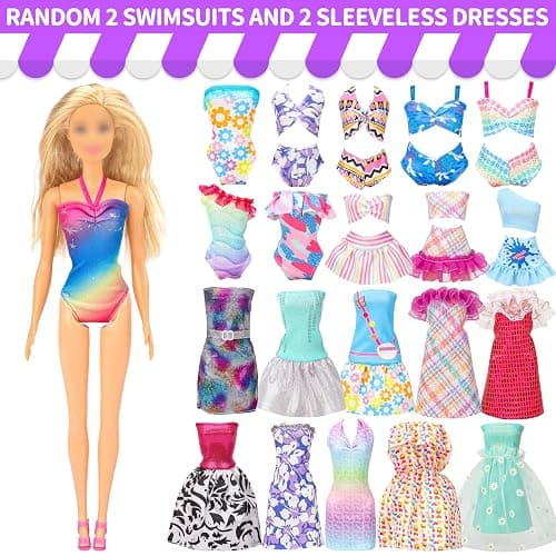 Style Shine 70 Pcs Doll Clothes and Accessories,2 Wedding Gown 6 Fashion Dresses 2 Set Casual Outfits 1 Top 1 Pant Bikini 1 Swimsuit,20 Hanger 10 Shoe 27 Accessories Toys for Girls Kids Birthday Gift thumbnail 4