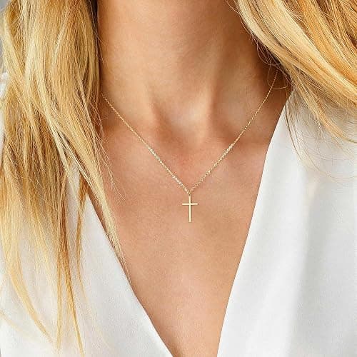 MONOZO Cross Necklace for Women，14K Gold Plated Cross Necklace Layered Gold Cross Necklace Tiny Sideway Cross Choker Necklace Gold Cross Necklaces for Women Trendy Gold Jewelry Gifts for Women Trendy thumbnail 4