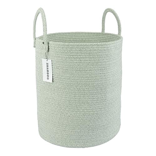 XUANGUO Cotton Rope Laundry Basket Hamper for Clothes Woven Storage Basket for Living Room Bedroom Boho Tall Rope Baskets for Blanket Toys Pillow Towels Baby Nursery Hamper Bin green - Image 1