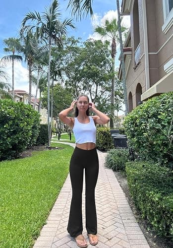 OQQ Women's Flared Pants High Waisted Yoga Leggings Stretchy Bell Buttom Wide Leg thumbnail 2