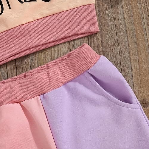 WZTYYDS Toddler Baby Girl Clothes 1T 2T 3T 4T 5T Fall Winter Outfits Contrast Color Long Sleeve Sweatshirt + Pants Sets thumbnail 7
