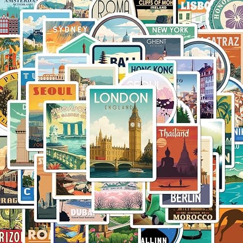 BEATRI World Travel Stickers 50Pcs Waterproof Vinyl Travel Map Stickers for Suitcase, Bicycle, Laptop, Water Bottle, Journaling & Travel Gear | Non-Repeating Decals, High-Definition Print - Image 1