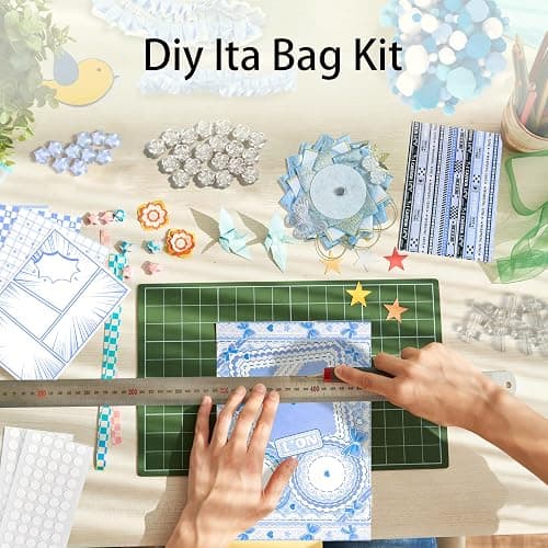 103 Pcs DIY Ita Bag Accessories with Insert Panels,Ribbons,Ita Bag Decor with Bows, Wings, Hearts, Stars, Pom-Pom, Making Supplies for Handicraft Enthusiast, Celebrity Fan, Anime Fan (Blue) thumbnail 3