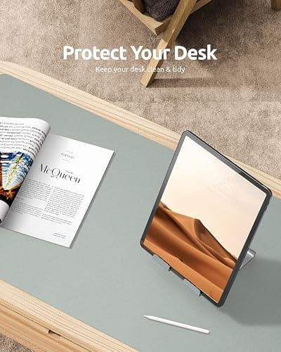 YSAGi Leather Desk Protector, Office Mat, Large Mouse Mat, Non-Slip PU Leather Blotter, Laptop Pad, Waterproof Writing Pad for Office and Home (Grayish Green, 23.6" x 13.8") thumbnail 7