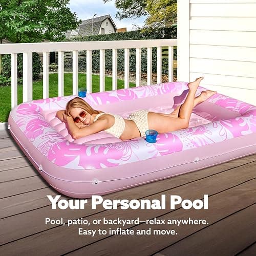 SLOOSH Inflatable Tanning Pool Lounger Float, 85" x 57" Extra Large Pool Floats Adult with Pillow, 4 in 1 Suntan Tub Raft Floatie,Sunbathing Bed Lounge for Water Blow Up Ball Pit, XL-Blushing Pink thumbnail 3