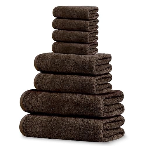 Tens Towels Pack of 8 Towels Set, 2 Extra Large Bath, 2 Hand, 4 Washcloths, 100% Cotton, Lighter Weight, Quicker to Dry, Super Absorbent, Perfect for Bathroom, Brown - Image 1
