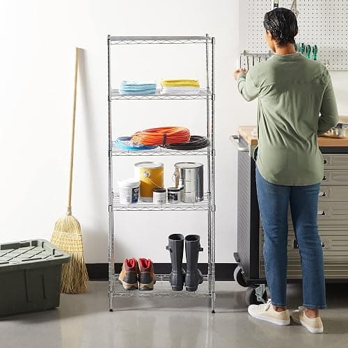 Amazon Basics Unidad de almacenamiento estrecha de 5 baldas con estantes ajustables en altura y patas niveladoras, peso máximo de 453 kg, Cromado, 34 cm x 58.9 cm x 152.5 cm (D x W x H) thumbnail 2
