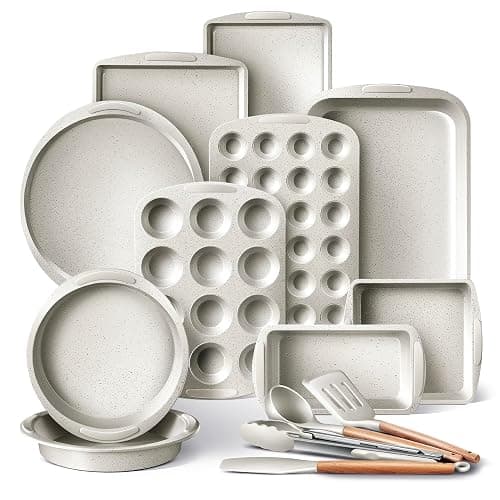 Country Kitchen Nonstick Stackable Bakeware Set - Durable, Easy Release Baking Set, Cream, 14 Pcs - Image 1