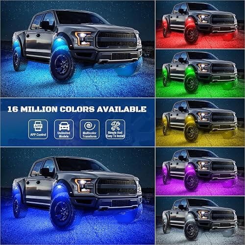 4 Pods RGB LED Rock Lights Kit with APP Control, Multi-Color 175° Beam Angle Car Underglow Lights for Trucks, Waterproof Music Mode, Neon Underbody Lights for Automotive Exterior Accessories thumbnail 2