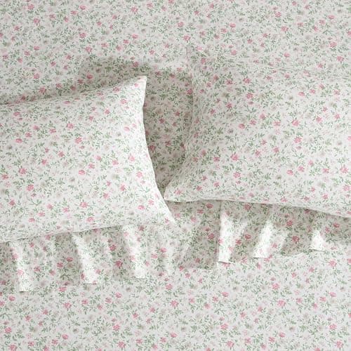 Laura Ashley - Twin XL Size Sheet Set, Crisp Cotton Percale Bedding with Matching Pillowcase, Fully Elastic Fitted Sheet, Deep Pocket, Floral Room Decor, Breathable All-Season Comfort (Bonnie Pink) thumbnail 2