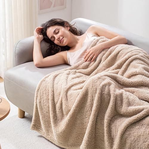 Exclusivo Mezcla Soft Plush Fleece Throw Blanket for Couch Camel | Fluffy Velvet Fuzzy Blankets, Breathable Flannel Throws for Bed, Cozy Lightweight Dorm Decor for All Seasons, 50x60 Inches thumbnail 5