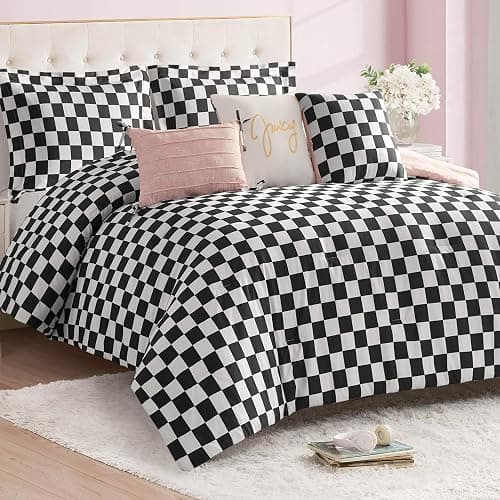 Juicy Couture Reversible Checkerboard Comforter Set 5-Piece Twin/Twin XL Set, Black/White thumbnail 7
