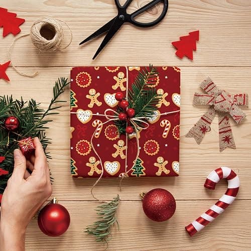 WRAPLULU Red Christmas Wrapping Paper - 4 Jumbo Sheets, 28 * 40 Inches - Cookie Xmas Gift Wrapping Paper, Perfect for Kids Adults Christmas' Gift and Winter thumbnail 4