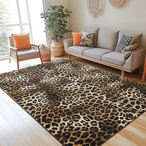 Foxmas Leopard Area Rugs for Living Room, 8x10 Feet Machine Washable Cheetah Print Rug, Non-Slip Indoor Floor Animal Rug, Carpet for Bedroom Dining Room Laundry Room Kitchen Home Office, Dark Brown thumbnail 4