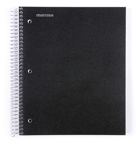 Mintra Office Durable Spiral Notebooks, 5 Subject (Black, College Ruled 1pk) - Image 1