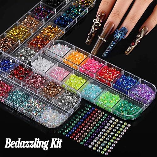 BANA Nail Charms for Rhinestones Kit with 13 Boxes of Nail Gems, 18000Pcs 3D Gold and Silver Nail Charms with Cross, Crown, Pearls for DIY Nail Designs thumbnail 6