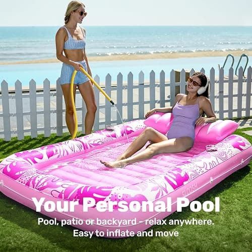 SLOOSH Inflatable Tanning Pool Lounger Float, 85" x 57" Extra Large Pool Floats Adult with Pillow, 4 in 1 Suntan Tub Raft Floatie,Sunbathing Bed Lounge Blow Up Ball Pit Party Gifts, XL-Hot Pink thumbnail 3