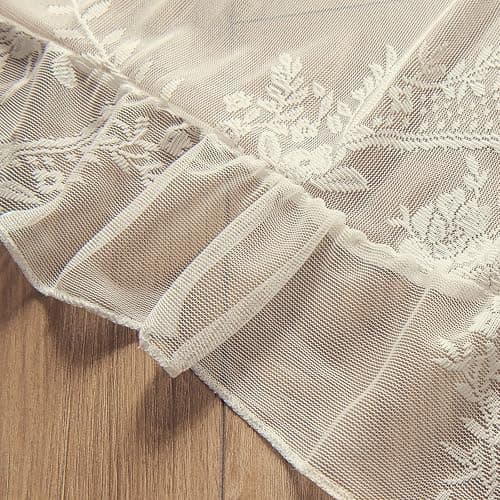 Deeprove Ivory Lace Curtains 84 Inches Long 2 Panels Set, French Cream Sheer Florals Scallop Ruffle Edge, Shabby Chic Vintage Window Treatment Pair Decor Drapes for Bedroom, Living Room, W57 x L84 thumbnail 4