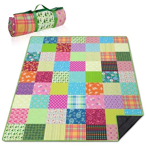 Supfitness Extra Large Picnic Blankets Waterproof Foldable (60"x 80") Boho Beach Blanket Waterproof Sandproof,3-Layer Thicking Mat Outdoor Packable Camping Blanket - Image 1