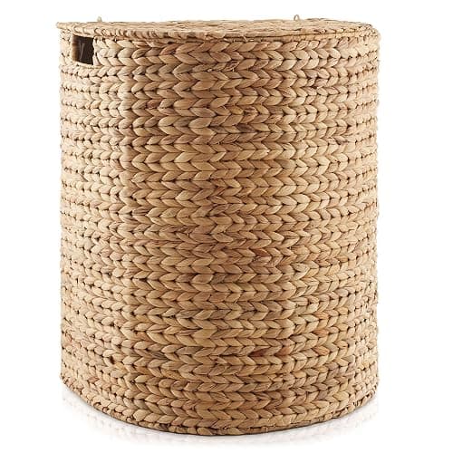 Casafield Half Moon Laundry Hamper with Lid and Removable Liner Bag - Natural, Woven Water Hyacinth Laundry Basket for Clothes and Towels thumbnail 5