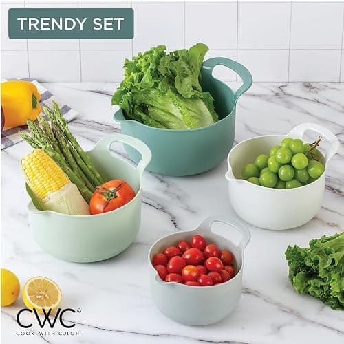 COOK WITH COLOR Nesting Plastic Mixing Bowl Set with Pour Spouts and Handles, Sage, 4 Piece Non-Slip thumbnail 6