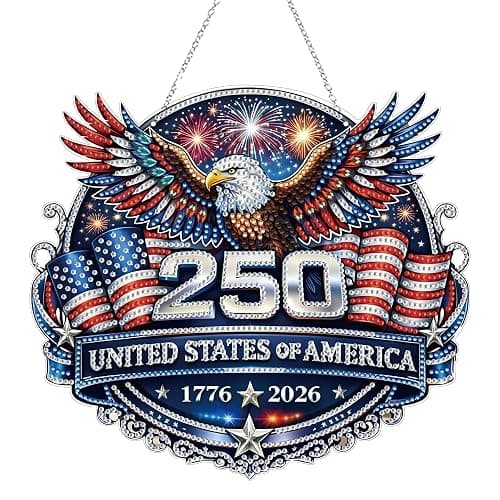 DIY Diamond Art Painting Wreath Kits，Special Shaped Rhinestone Hanging Ornament Diamond Art Window Pendants for Gift Home Garden Wall Hanging Kits,Double Sided (USA 250th) - Image 1