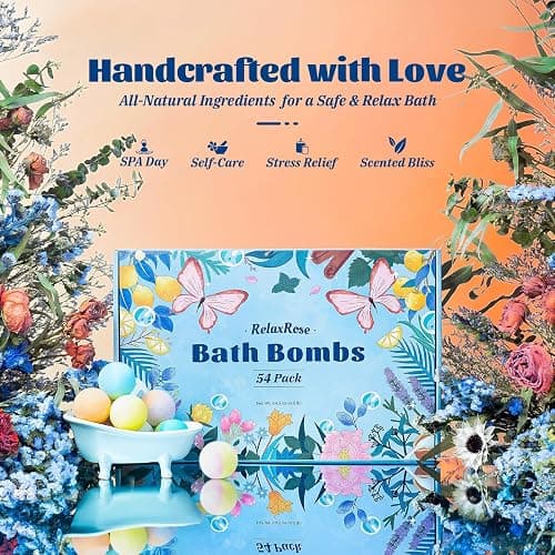 54 Pack Handmade Bath Bombs – 11 Vibrant Colors & 9 Unique Scents, Long-Lasting Fizzy Bubbles & Colorful Magic, 7-Minute Dissolve for Relaxation, Perfect for Birthdays & Summer Self-Care thumbnail 6
