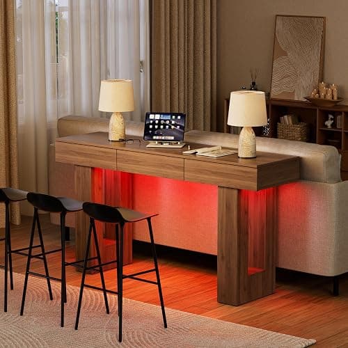 PAKASEPT 63-Inch Long Console Table with Colorful LED Lights and 3 Drawers, Wooden Rectangular Sofa Table Behind The Couch, Farmhouse Entryway Table for Entrance, Hallway, Living Room thumbnail 4