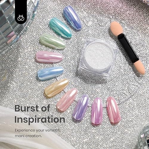 Beetles Silver Aurora Chrome Nail Powder Pearl Mirror Effect 1g Chrome Powder for Gel Nail Polish Silver Manicure Crome Nails Glazed Nails Art Design Gift for Women thumbnail 2