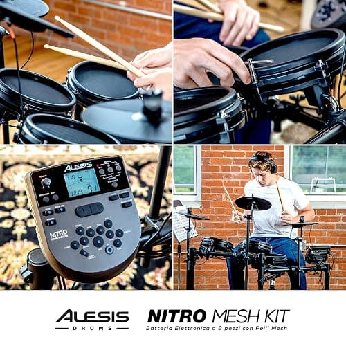 Alesis Nitro Mesh Kit - Batteria Elettronica con Pelli Mesh Silenziose, Pedale e Pad Grancassa, 385 suoni, 40 Kit, Lezioni di Batteria Online e Accessori thumbnail 6