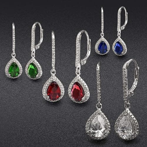 Lesa Michele 2 Cttw Cubic Zirconia Teardrop Dangle Earrings for Women Rhodium Plated 925 Sterling Silver thumbnail 8