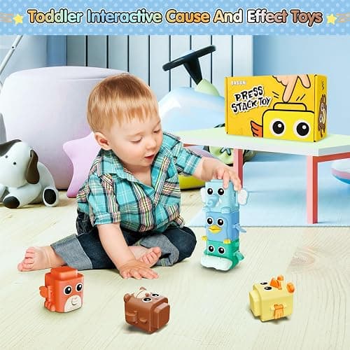 BASUN Stacking Toys Set for Toddlers 18+ Months, 6 in 1 Infant Sensory Toys with Changing Expressions, Pressable Animal Stacking Blocks, Christmas Birthday Gifts for 1 2 3 4 Years Old Baby Boys Girls thumbnail 5