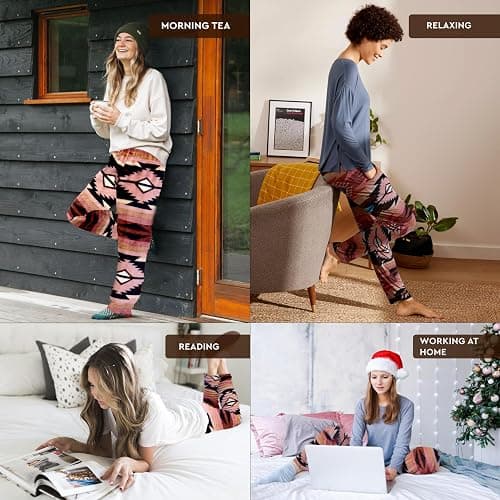 TrailCrest Ultra Soft Women’s Lounge Pants, Plush Fleece with Velvety Silk Feel, Aztec/Ikat Fun and Trendy Prints - Medium - Red and Yellow Aztec thumbnail 6