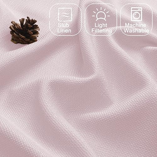 Chyhomenyc Bennet 2-Panel Blush Pink Kitchen Curtains, 36 Inch Length Tier, Faux Linen Textured Small Cafe, Light Filtering Short Window for Bathroom Basement, 30x36 Inch thumbnail 4