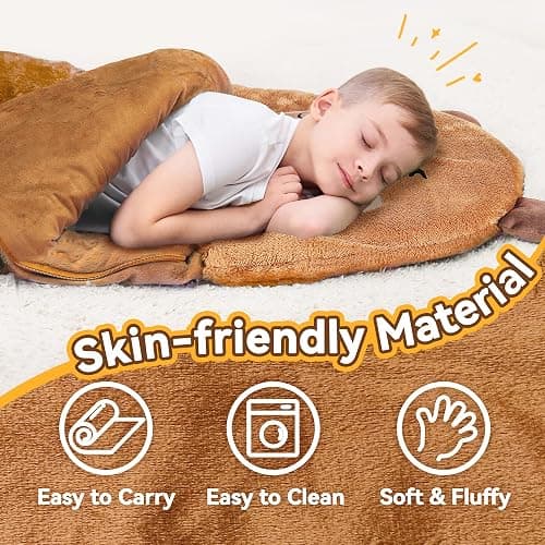 iPlay, iLearn Kid Sleeping Bag, Plush Capybara Slumber Bag, Toddler Girl Boy Nap Mat, 2 In 1 Brown Animal Pillow, Happy Travel Sleepover Daycare Preschool Birthday Gift for Age 3 4 5 6 7 8 10 12 Child thumbnail 3