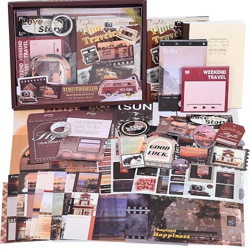 Scrapbooking Supplies Kit, Aesthetic Daily Life Travel Scrapbook Kit for Bullet Junk Journal, Stationery, A6 Grid Notebook, Flower DIY Journaling Supplies, Birthday Craft Gift Teen Girl Kid Women - Image 1