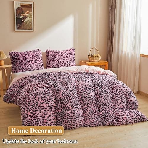 XeGe Cheetah Print Faux Fur Fluffy Pillowcases, Plush Shaggy Soft Long Pillow Covers, Fuzzy Leopard Print Pillow Cases, Furry Pillow Shams with Zipper for Bed Couch, 2 Pack(Standard, Black and Pink) thumbnail 6
