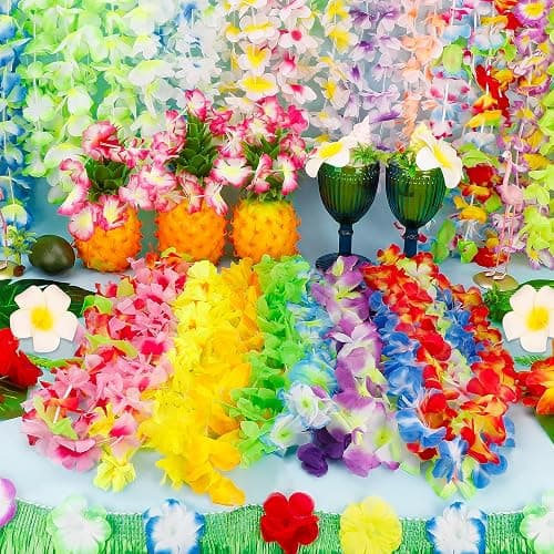 Hawaiian Leis, 24PCS Hawaiian Party Decorations Silk Flower Necklace | Colorful Luau Party Decorations, Tropical Designs Leis, Hula Dance Costume Accessories, Great for Summer Beach & Pool Party thumbnail 6