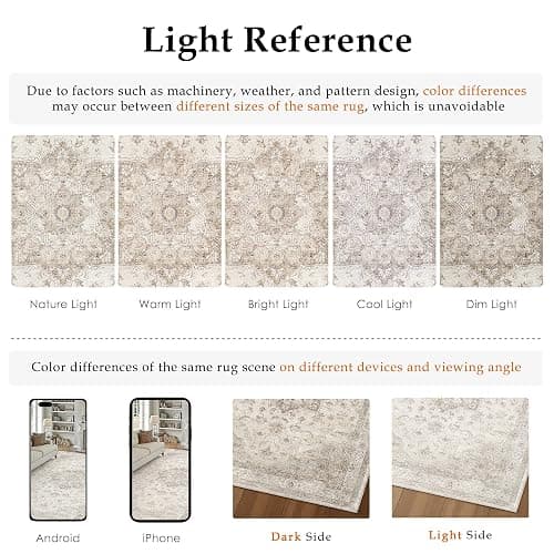 PureCozy Beige 5x7 Washable Area Rug Vintage Oriental Medallion Carpet | Soft Low Pile, Non Slip, Stain Resistant, Large, Neutral Retro Decor for Living Room, Bedroom, Dining Room, Kids Room thumbnail 2
