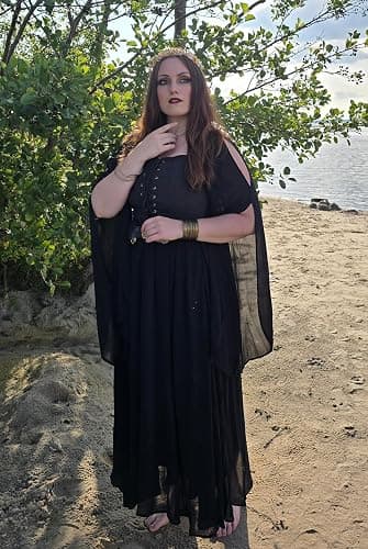 Scarlet Darkness Renaissance Costume Women Pirate Dresses Split Bell Sleeve Medieval Ren Faire Dress with Pockets thumbnail 6