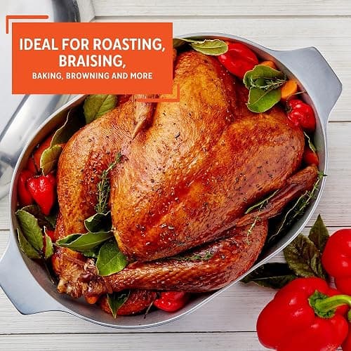 IMUSA 13in Cajun Cast Aluminum Oval Roaster with Lid, Durable Baking and Roasting Pan for Chicken, Meats, and Traditional Cooking thumbnail 7