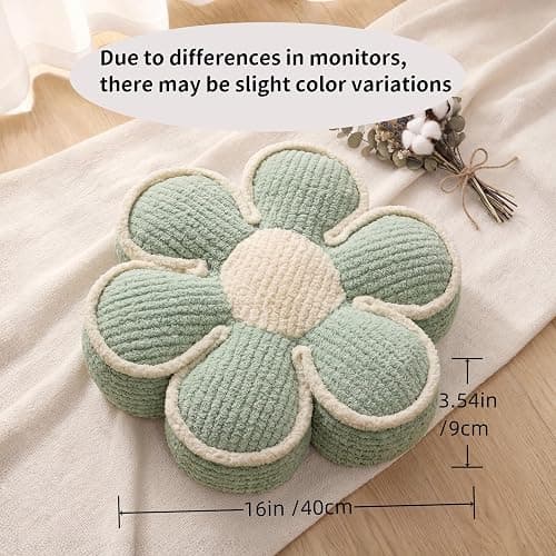 Flower Pillow 16" Sage Green Cute Daisy Decorative Throw Pillows for Bed | Daisy Shaped, Soft and Fluffy, Floor Cushion for Kids Girls, Back Cushion, Cuddling Pillow, for Bedroom Room Decor Aesthetic thumbnail 2