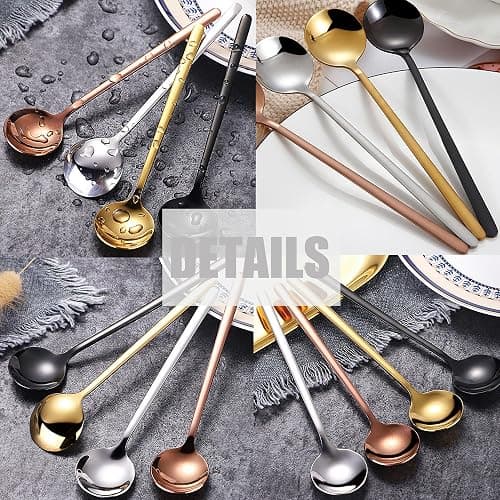9 PCS Coffee Spoons Espresso Teaspoon, PBIEHSR Stainless Steel Tea Spoon Two Different Lengths Dessert Spoons for Stirring Coffee Bar Accessories (Black) thumbnail 5